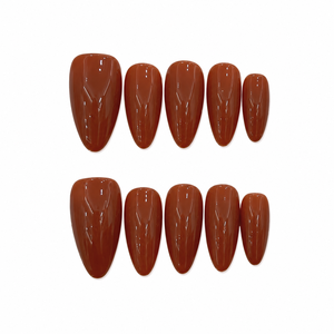 Moyen Amande Ongles Acrylique Pré-conçu Doigt Brun Moka/Cacao Taupe Couleur Solide Croissant Glow - Product Image 1
