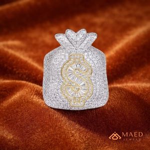 <b>Mens</b> Silver Tone Moissanite Gold Plated Money Bag <b>Ring</b> Hip Hop Statement Jewelry <b>for</b> Wedding & Anniversary Fashion Wear - Product Image 5