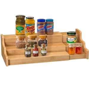 Bamboo Three-Layer <b>Spice</b> <b>Rack</b> Storage Holder for <b>Kitchen</b> Standing Type Adjustable <b>Kitchen</b> Cabinet / Space-Saving - Product Image 1