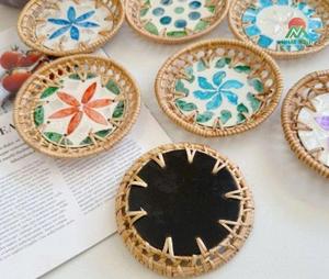 Round Rattan Decorative Trays With Floral Pattern Bohemian Style Plant Fiber Craft Multi-piece Set - Product Image 2