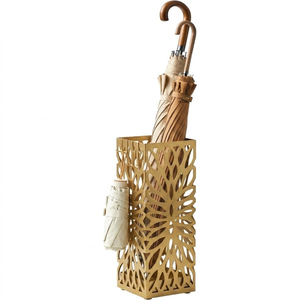 Porte-parapluie en métal doré antique, motif feuille découpé au laser, support de rangement géométrique de luxe pour entrée intérieure - Product Image 1