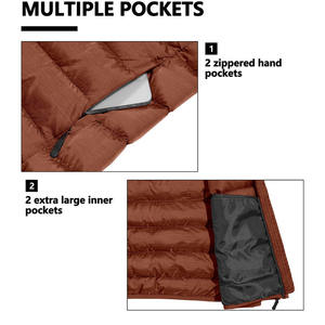 Men's <b>Brown</b> Quilted <b>Vest</b> Stand Collar Zipper Closure Windproof Casual Outerwear Autumn Wear - Product Image 5