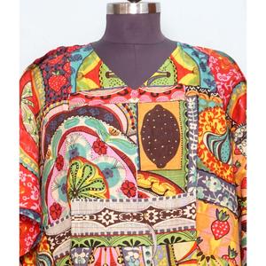 Kaftán Indio Estampado a Mano, Ecológico, Hecho a Mano, 100% Algodón Orgánico, Ligero, Ropa de Dormir Corta, Ropa de Playa Floral, Verano - Product Image 2