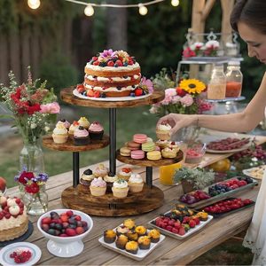 Cupcake Stand 4 <b>Tier</b> for 50 Cupcakes Wooden <b>Cake</b> Stand 360 Rotatable Dessert Stands Round Cookie Tiered Tray Stand for Party - Product Image 5