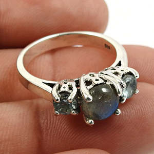 Anillo de Plata de Ley 925 con Topacio Azul Natural y Labradorita de Calidad Premium, Engastado con Múltiples Piedras Preciosas, Estilo Bohemio - Product Image 3