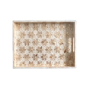 Bandeja Decorativa con Incrustaciones de Madreperla PERFECT ENTERPRISES: Flores de Estrella Dorada, Bandeja para Servir - Product Image 1