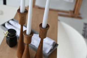 <b>Wooden</b> Tapered <b>Candlestick</b> Holder Set Natural Finish Home Decoration for Table Use - Product Image 2