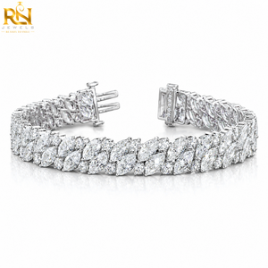 Pulsera de tenis con diamantes de laboratorio redondos y marquise en alternancia |   Anillo de Oro Macizo con Diseño Floral de Enredadera 9K 14K 18K Joyería Fina de Lujo - Product Image 1