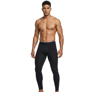 Men's Full Length <b>Compression</b> <b>Leggings</b> Solid Black Elastic Waist Spandex Nylon Sportswear - Product Image 2