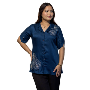 Camisa Elegante de Algodón Giza Azul DAPHNE para Mujer, Moda Casual para Uso Diario - Product Image 1