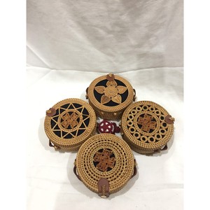 Natural Round Rattan Bali <b>Bag</b> with Leather Handle Handmade Woven Summer Beach <b>Bag</b> Vietnam Factory Supplier Manufacturer Export - Product Image 3