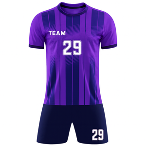 ชุดเสื้อฟุตบอลทีม 29 ลายทางสีม่วง ชุดผู้ชายแขนสั้น โพลีเอสเตอร์ดูดซับความชื้น ชุดยูนิฟอร์มทุกฤดูกาล ทรงสปอร์ต - Product Image 1