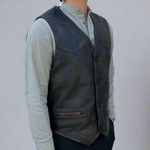 Gilet en cuir élégant pour homme, style motard, avec fermeture boutonnée, sans manches, style classique, vente en gros, commande en gros - Product Image 3