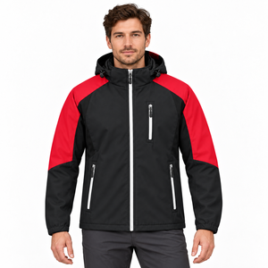 Veste softshell fine à capuche pour homme, zippée, color block, pour l'automne, vêtement de travail extérieur, poches, capuche réglable, texte personnalisé sur le devant de l'entreprise - Product Image 5
