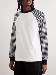 Camiseta de manga larga para hombre, camiseta informal con cuello redondo y diseño de pata de gallo en contraste, elegante y cómoda - Product Image 3
