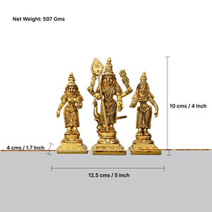 Ídolo de Latón de Lord Murugan con Acabado Dorado, Escultura Tradicional Hecha a Mano para Culto en Templos, Decoración de Mesa para Pooja en el Hogar - Product Image 4