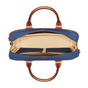 Porte-documents bicolore bleu toile et cuir marron pour homme – Sac de bureau premium pour ordinateur portable avec poignée supérieure – Commande en gros - Product Image 5