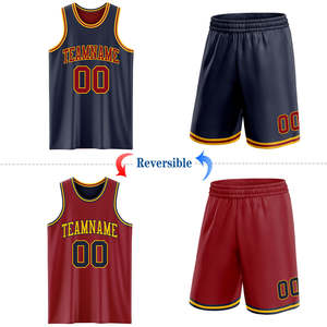 Maillots et shorts de basketball entièrement sublimés, réversibles et personnalisés, uniformes grandes tailles pour hommes et femmes, colorés, bordeaux, fournisseur d'équipements d'équipe - Product Image 1
