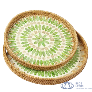 สินค้าขายดี |   ถาดเสิร์ฟลายโมเสกประดับมุกหวายทำมือ สำหรับตกแต่งและจัดเก็บของใช้ในห้องนั่งเล่น - Product Image 1