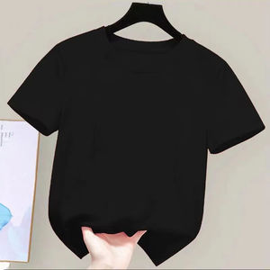 Camiseta de 180 g/m², 100 % algodón, para niños y niñas, nueva camiseta de verano 2024, camiseta de manga corta para mujer, estilo lindo, color blanco sólido. - Product Image 1