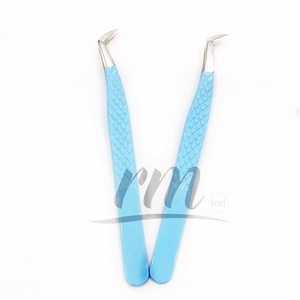 Pince à cils professionnelle RMI bleu ciel haute précision, pointe en L, en acier inoxydable pour faux cils - Product Image 1