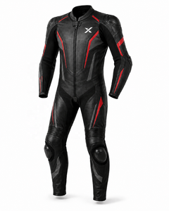 X Standard One-Piece Leather Motorcycle <b>Suit</b> | Black <b>Red</b> Gray | X Logo | OEM ODM Manufacturer | Premium Design | Racing Wear | - Product Image 1