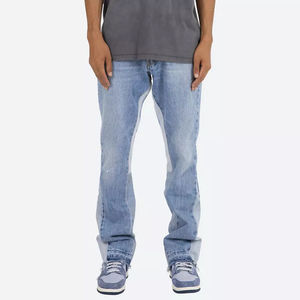 Chaqueta de mezclilla para hombre de cintura alta, color liso, lavado a la piedra, corte ajustado, con paneles, estilo urbano, desgastada, con dobladillo sin rematar, informal, estilo hip hop, de algodón - Product Image 3