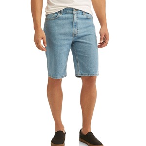 <b>High</b> <b>Waist</b> Denim Shorts <b>For</b> <b>Men</b> Medium Wash Straight Leg Casual Summer Cotton <b>Jean</b> Shorts With Button Closure - Product Image 3
