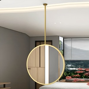 Bathroom Floating Wall Decorative Suspended <b>Mirrors</b> Ceiling Mounted <b>Mirror</b> with Metal <b>Hanging</b> Rod - Product Image 3