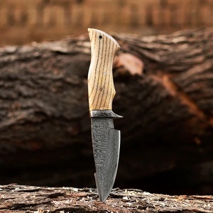 Cuchillo de Caza de Acero de Damasco Hecho a Mano, Personalizable, con Mango de Madera, Funda de Cuero para Supervivencia al Aire Libre y Camping, Fabricación Personalizada OEM - Product Image 3