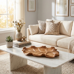 Nuevo Plato Decorativo Minimalista Moderno de Madera de Teca Tallada a Mano con Hoja Tropical, Ecológico, Apto para Lavavajillas, para el Hogar - Product Image 3