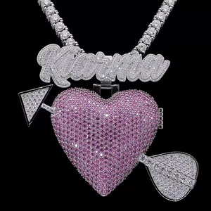 Pendentif de luxe en forme de cœur avec flèche, Moissanite VVS, entièrement serti, en argent 925, breloque thème, pendentif mode Hip Hop pour rappeur - Product Image 4
