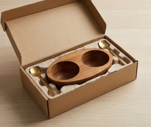 Bol de service élégant en bois à double compartiment avec deux cuillères, outil pour herbes et épices, accessoires de cuisine durables - Product Image 6