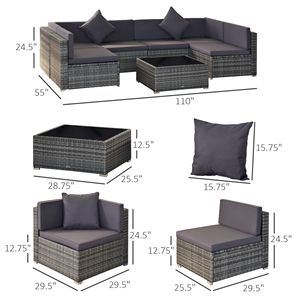 Set di mobili da giardino in vimini grigio da 7 pezzi con cuscini - Product Image 3