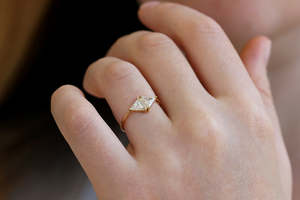 Women's 14K Gold Triangle Cut <b>Diamond</b> <b>Ring</b> With Side <b>Diamonds</b> Classic Style IGI Certified - Product Image 5
