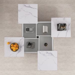 Tavolino da Caffè Quadrato con Piano Scorrevole e Vano Portaoggetti in Marmo Impiallacciato, 39,4 Pollici - Product Image 5