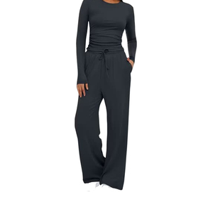 Survêtements pour femmes, design personnalisé, couleur unie, style streetwear, ensemble deux pièces, décontracté, polyester extensible, léger, à capuche avec cordon de serrage - Product Image 2