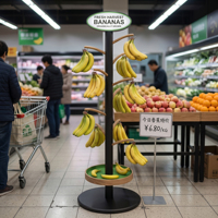 Maßgefertigtes Bananen-Displayregal - Freistehender Metall-Bananenständer mit Logo für Supermärkte, Bio-Lebensmittelmarkt