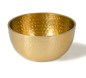 Bol en aluminium gaufré doré classique, luxueux, en métal, pour salade, chocolat, céréales, collations, service de fête, empilable - Product Image 1