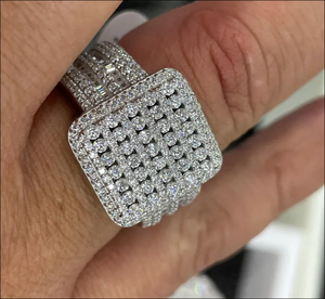 Women's Rhodium Plated Stainless Steel Cocktail <b>Ring</b> With Micro Pave Round Diamonds Geometric Glam Style Engagement Wedding <b>Ring</b> - Product Image 3