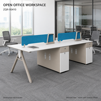 Poste de travail de bureau pour 4 personnes avec cloisons en tissu bleu, armoires de rangement, 2800 mm, mobilier de bureau moderne ArchieLeap ZQR-00410
