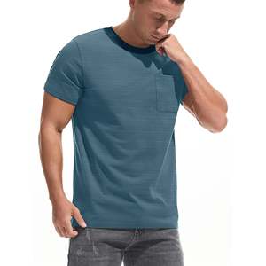 เสื้อยืดแขนสั้นคอกลมสีพื้นสำหรับผู้ชาย ทรงปกติ สวมใส่สบายๆ - Product Image 5