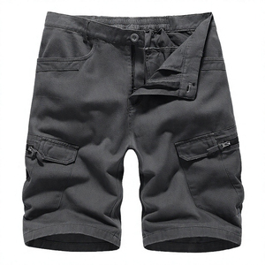 Cargo Woven 100% Cotton <b>Zipper</b> Fly Men's <b>Shorts</b> Solid Mid Waist Multi Pocket Casual Workwear Outdoor Summer OEM Service - Product Image 1