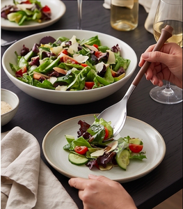 Traditional Design Silver Stainless Steel Silverware Salad <b>Server</b> With Wooden Handle For Home Kitchens And Dining - Product Image 6