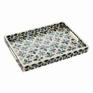 Bandeja de incrustaciones de hueso Leaforia, rectangular, lujosa y hecha a mano, con patrón de hojas, para decoración del hogar, regalos y estilo natural. - Product Image 1