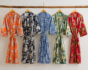 Albornoz Kimono de Algodón con Estampado Digital, Cuello en V, Cierre con Cordón, Transpirable, Ligero, para Mujer, Estampado Floral, para Playa - Product Image 1