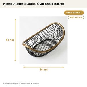 Handmade 34 cm Iron Wire <b>Basket</b> Black Antique Brass Raised Ends Heera Diamond Lattice Oval <b>Bread</b> <b>Basket</b> for Home Decor Garage - Product Image 3