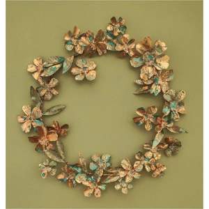 Guirnalda de metal de cobre envejecido con diseño de carduelo, decoración floral verdigris para colgar en la pared, arte de pared para entrada de otoño y Navidad - Product Image 3