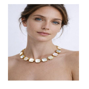 Women's Gold Plated <b>Statement</b> <b>Necklace</b> With Rectangular Imitation Pearl Bezel Setting Link Chain Classic Party Jewelry - Product Image 1