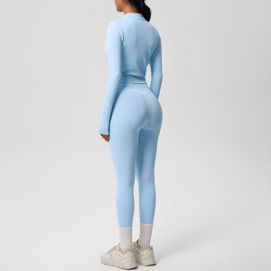 Conjunto Deportivo Personalizado para Mujer, con Hombros Descubiertos, Manga Corta, Cintura Elástica, Logotipo Frontal, Bloques de Color, Transpirable, para Verano - Product Image 4